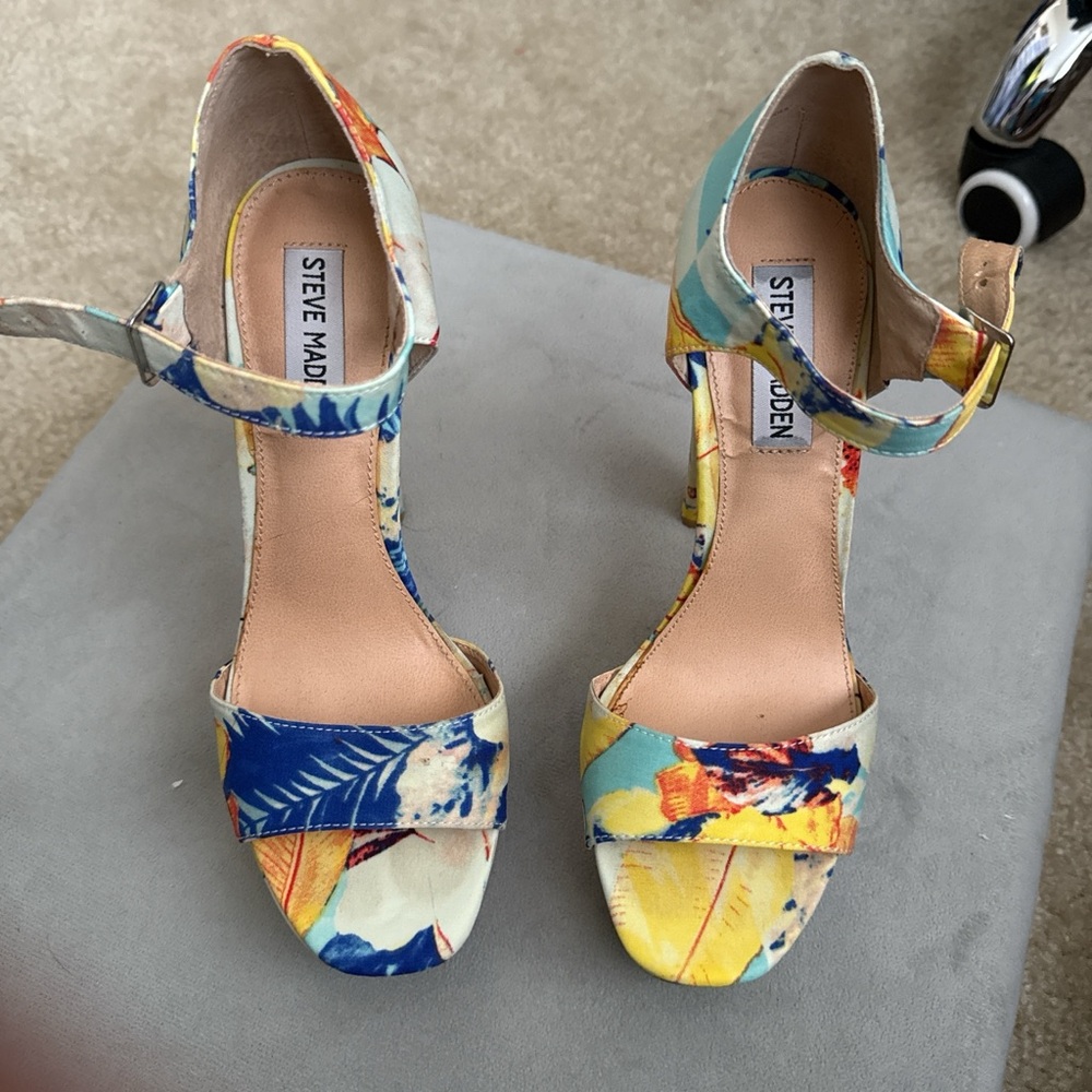 Steve Madden Women's Sandals - Blue, Yellow, Orange Floral